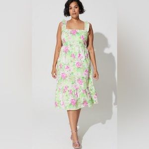 Torrid Mini Poppin tiered ruffle strap Dress. Floral green. 4x